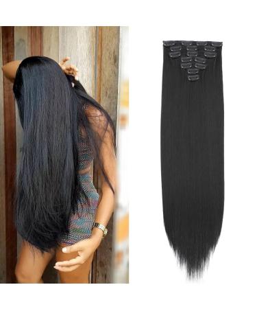 DMStarcky Clip in Hair Extensions 24 Inches Straight Hairpieces 7Pieces/Set Heat Resistant Synthetic Fiber Full Head Clip in Hair Extension for Black Women Double Weft DIY Hair Extensions(1B Black Color) Straight 24 Inc...
