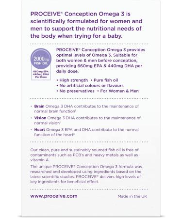 Proceive Omega 3 Conception for Men & Women Trying for a Baby - EPA & DHA High Strength Pure Fish Oil Tablets - 60 Capsules - 2000mg Fish Oil per Dose - Sustainably Sourced No PCBs No Heavy Metals Omega 3 Conception: Men & Women (60 Capsules) - Buy Online on GoSupps.com
