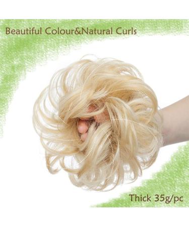 Golden & Bleach Blond Updo Ponytail Hair Extension | Messy Bun Scrunchie Curly Wavy Hairpiece for Women - 35g - Buy Online on GoSupps.com