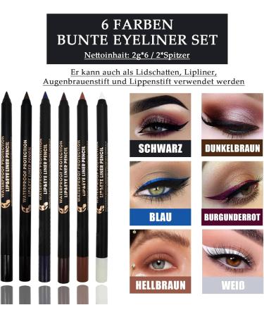 EONFAVE Colorful eyeliner water resistant set of 6 colors eye shadow eyeliner pen set matte kajal pen for women smudgeproof and longlasting eyeliner high color rendering kajal pen eye makeup - Buy Online on GoSupps.com