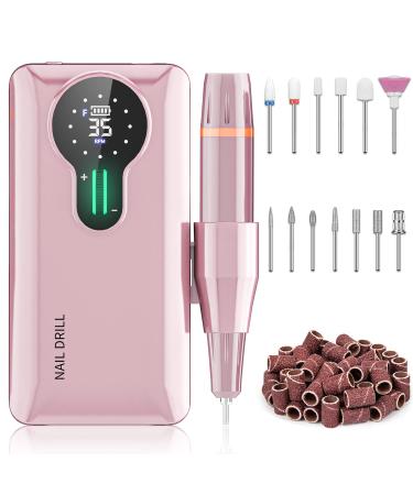 ENGERWALL Professional Rechargeable 35000 RPM Nail Drill  20+h Battery Life Portable Electric Nail File Kit with 13 Bits & 56 Sanding Bands for Manicure/Pedicure/Shaping/Carving/Polishing  Pink