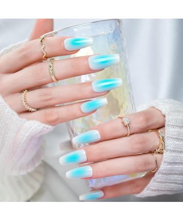 Jofay Fashion Press On Nails Medium - Milky Blue Gel Tips | Summer Beach Ballerina Coffin | Reusable Fake Nails Kit - Buy Online on GoSupps.com
