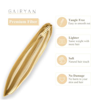 Gairyan Clip in Ponytail Hair Extensions 21 inch Ponytail Extension Long Straight Pony Tails Claw on Ponytail Synthetic Hairpieces for Women Soft Natural Look (Dark Blonde & Bleach Blonde) - Buy Online on GoSupps.com