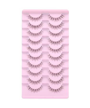 Fanxiton Wispy Short Cat Eye False Eyelashes 10 Pairs Pack - Natural Look Japanese Korean Asian Spiky Lashes - 10mm Clear Band (Natural C17) - Buy Online on GoSupps.com