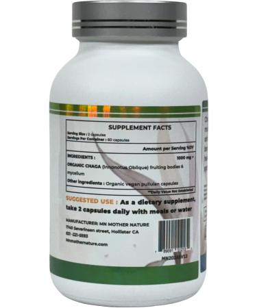 Mother Nature Chaga (Inonotus Obliquus) Mushroom Supplement - 1000mg - 120 Vegan Pullulan Capsules - Made in USA - Buy Online on GoSupps.com