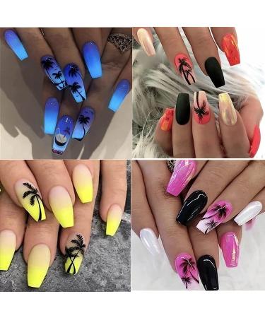 3pcs Summer Coconut Tree Beach Nail Decals - Black Feather & Leaves Art Stickers - Buy Online on GoSupps.com