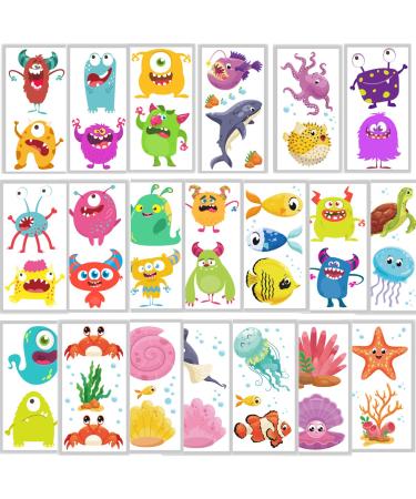Tazimi Sea Animals and Monster Temporary Tattoos for Kids  20 Pcs Cute Monster Ocean Animals Tattoos for Kids Birthday Party Favors