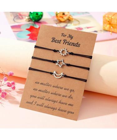 Buy Oralgos Silver Friendship Bracelets - Hand-Woven Sun Moon Star Designs | Adjustable Sister Jewelry - Buy Online on GoSupps.com