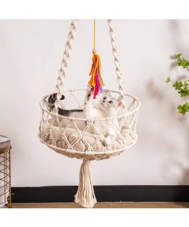 Macrame Cat Hammock Bed - Space Saving Window Perch with Cotton Mat & Toy - Buy Online on GoSupps.com