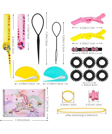 Colorful Hair Accessories Set with Rubber Bands, Mini Clips, Combs, Cutter, Spiral Hair Ties, Barrettes, Clips, Pull Through Tool - Gift Box Included - Buy Online on GoSupps.com