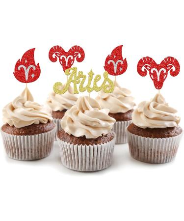 24Pcs Aries Cupcake Toppers Zodiac Themed Birthday Cake Picks Big Aries Energy Aries Season Aries Birthday Party Decorations Red & Gold Glitter - Buy Online on GoSupps.com