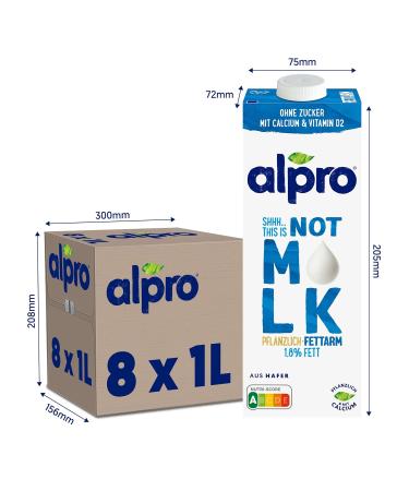 Buy Alpro Low-Fat Oat Drink 1.8% - 100% Plant-Based High Calcium No Sugar 8x1L | Durable Vegan Alternative - Buy Online on GoSupps.com