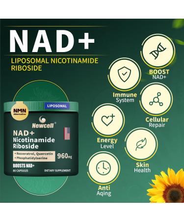 Liposomal NAD+ Supplement with Resveratrol Quercetin Nicotinamide Riboside - NMNH Alternative for Anti-Aging Cellular Energy Focus - High Purity NAD Supplement 960mg 80 Capsules (Pack of 1) - Buy Online on GoSupps.com