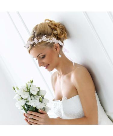 Flower Crown Flower Headband for Wedding Flower Girl Headpiece Flower Crown Pearl Flower Girl Crown Wedding Headband Bridal Flower Headbands Flower Hair Piece for Women Wedding Birthday Party - Buy Online on GoSupps.com