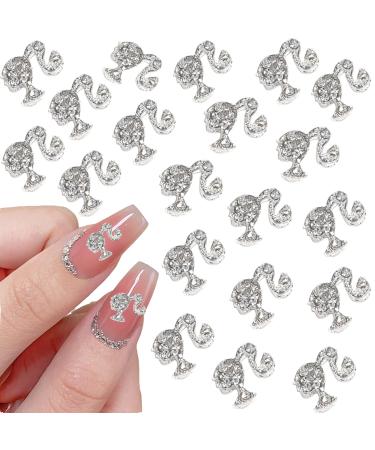 LIFOOST 3D Barbie Head Nail Charms 20 PCS Cute Nail Charms Kawaii Metal Nail Decorations for Acrylic Nails Silver LIF114