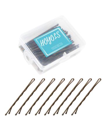 Hoyols Bobby Pin Brown, Hairpins for Thick Thin Hair, Secure Hold Wavy Slide Proof Gold Hair Styling Pins for Bun Decorative Women 100 Count, 2 3/8 inch (Brown) 2.375 Inch (Pack of 100) Brown