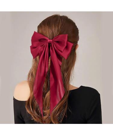 BAIYSFFG Big Bow Hair Clips with Long Silky Satin 2PCS Solid Color French Barrette Simple Hair Fastener Accessories for Women Girls Black Red - Buy Online on GoSupps.com