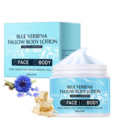 CLY AMS Blue Verbena Tallow Body Lotion Beef Tallow for Skin: Blue Balm Body Butter Anti-aging Soothing Face and Body Moisturizers for Mature Dry & Sensitive Skin Nourishing for Men Women