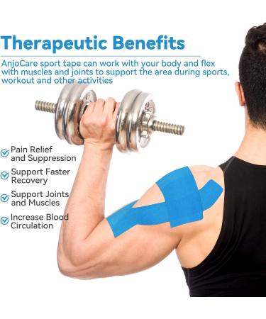 Anjocare Kinesiology Tape - Elastic Therapeutic Sports Tapes for Muscle & Joint Support (2 Rolls 5m x 5cm) - Uncut Blue Physio Tape for Shoulder Ankle Elbow & Knee - Buy Online on GoSupps.com