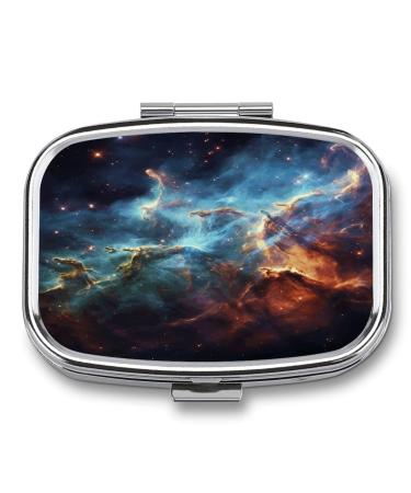 Pill Box Universe Galaxy Space Print 2 Compartment Medicine Pill Case Pill Organizer Decorative Metal Portable Pill Box for Pocket Or Purse
