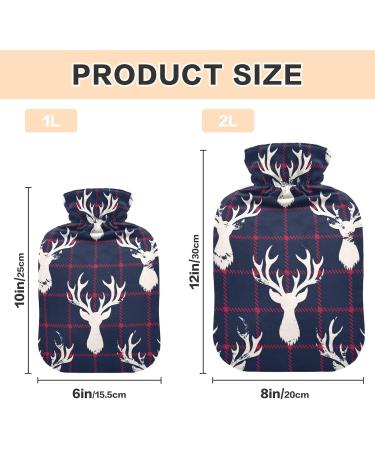 Odawa Hot Water Bottle with Deer - Checkered Velvet Cover for Pain Relief & Warm Comfort | 1L Christmas Deer Plaid - Buy Online on GoSupps.com