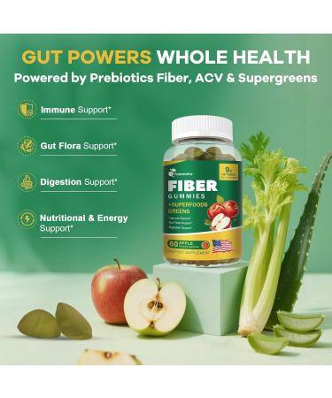 13-in-1 Prebiotic Fiber Gummies for Adults - Fiber Supplement for Women and Men with Greens Blend Inulin & ACV for Digestive Gut Health - Sugar Free Apple Flavor 60 Vegan Gummies 60 Count (Pack of 1) - Buy Online on GoSupps.com