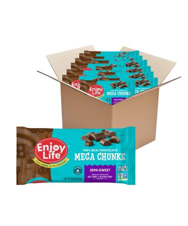 Enjoy Life Baking Chocolate Semi-Sweet Mega Chunks Chocolate Chips, 12- 10 oz bags Semi Sweet Mega Chunks 10 Ounce (Pack of 12)