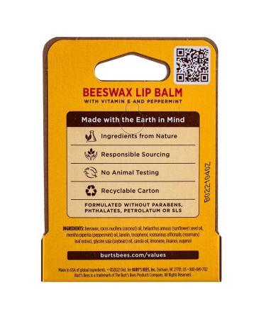 Burt's Bees 100% Natural Lip Balm | Original Beeswax with Vitamin E & Peppermint Oil - Moisturizing & Nourishing - Buy Internationally - Buy Online on GoSupps.com