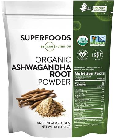 MRM Nutrition Organic Ashwagandha Root Powder | Superfoods | Ancient adaptogen | Antioxidants | Vegan + Gluten-Free | 113 Servings