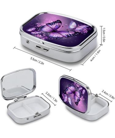 Beautiful Purple Butterfly Pill Box - 2 Compartment Metal Organizer for Medicine - Portable Decorative Case for Pocket or Purse - Buy Online on GoSupps.com