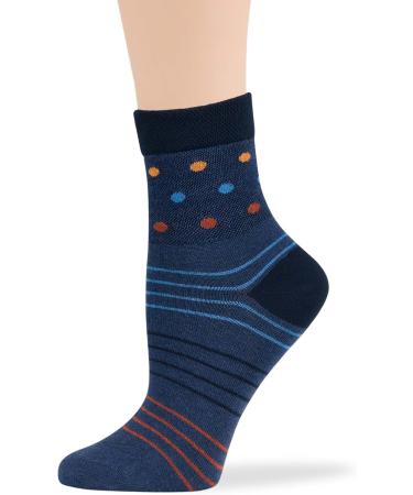 Women's Cotton Diabetic Quarter Socks 4 Pack - Fashionable Polka Dot & Stripe - Size 10-12 Shoe Size 8-12 - Dark Navy Indigo Blue Orange - Buy Online on GoSupps.com