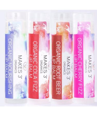 Lip Balm - Organic Natural USDA Certified 100% - Accelerates Healing - Fizzy Soda Moisturizing Balm Stick - Prevent Dry Cracked Lips - Hand-Crafted in Santa Barbara California - (Pack of 4) Never Run Out