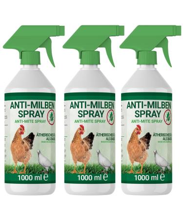 1000ml mite spray for poultry such as chickens & birds - immediate & long-term against parasites for acute & prevention (3x 1000ml)