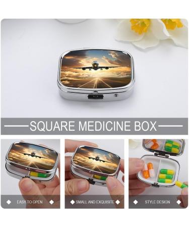Decorative Airplane Print Pill Box - 2 Compartment Portable Medicine Organizer for Pocket or Purse - Buy Online on GoSupps.com