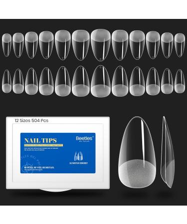 Beetles Gel Nail Tips Easy Nail Extension Etch X Nail Tips 12 Sizes 504Pcs Short Almond Half Matte Nail Tips Gelly Tips Full Cover False Nails Gifts for Girls 0-0-Short Almond 504PCS (etch-x) 42 Count (Pack of 12)