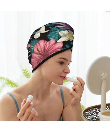 Microfiber Hair Drying Cap - Green Tropical Leaves Towel Wrap for Quick Drying Curly Long & Thick Hair - Buy Online on GoSupps.com