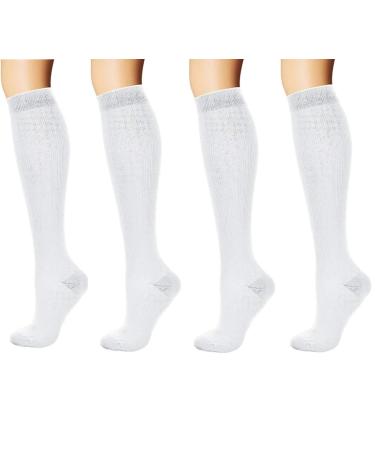 Compression stockings for women men 4 pairs white support stockings travel socks compression socks support knee socks for sports flight running traveling cycling medi nurse 35-39 white