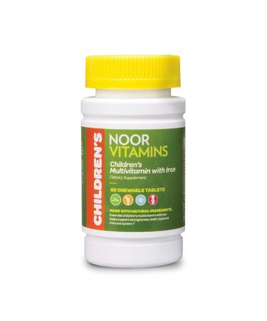 Noor Vitamins Kids Formula Daily Chewable Multivitamin: Essential Vitamins For Immune, Bone & Eye Health with Iron - Non GMO & Gluten Free - Halal Vitamins 60 Count (2 Month Supply)