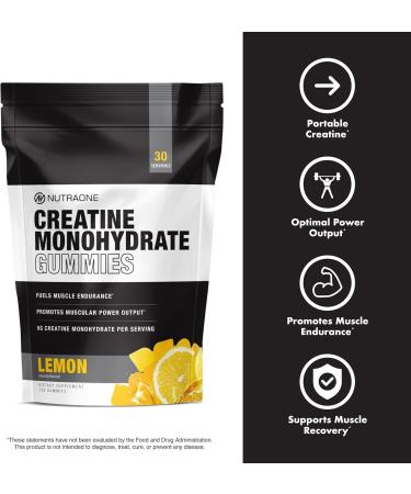 Creatine Monohydrate Gummies by NutraOne Pre- and Post Workout Recovery Fuel Muscular Performance Increase Endurance Support Muscle Recovery (Lemon - 30 Servings) - Buy Online on GoSupps.com
