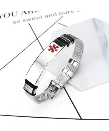 Custom Surgical Steel Medical Alert Allergy Bracelet | Adjustable ID Bangle for Emergency Aid - Buy Online on GoSupps.com