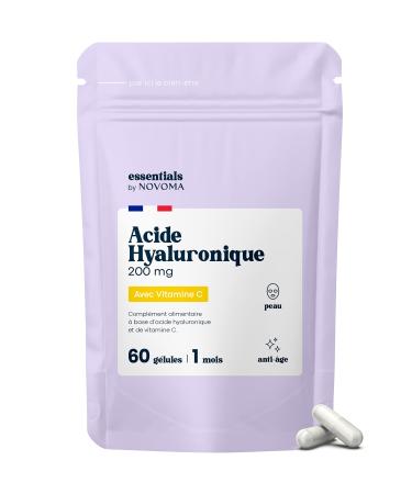 Pure Hyaluronic Acid 60 Vegan Capsules Anti-Aging + Anti-Wrinkle 800-900 kDa 1 Month Cure Skin Hydration With Vitamin C Made in France Essentials by NOVOMA