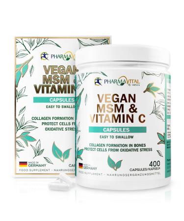 Pharmavital Vegan MSM & Vitamin C capsules from Germany (400 pieces) high dose with 1000mg methylsulfonylmethane per capsule - Buy Online on GoSupps.com