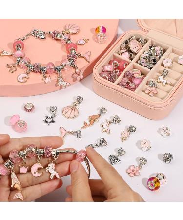 Gaoxyima Charm Bracelet Making Kit for Girls - 66 Piece Jewelry Set for Ages 6-12 - Arts and Crafts Gift Box for Birthday and Christmas - Pink - Buy Online on GoSupps.com