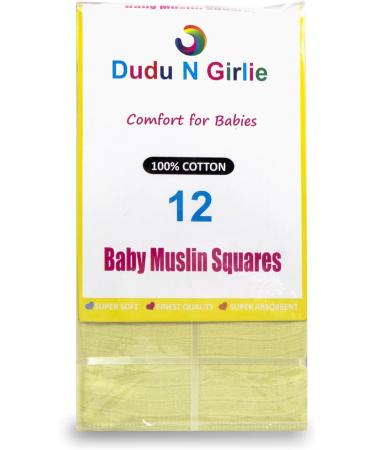 12 x Premium 100% Cotton Baby Muslin Squares 72 X 72 cm - Supersoft - Made in EU - Yellow - Buy Online on GoSupps.com