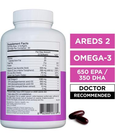 Viteyes AREDS 2 + Omega-3 Macular Health Formula Softgels | Triple Strength Eye Health Vitamin for Vision Protection | 90 Softgels - Buy Online on GoSupps.com