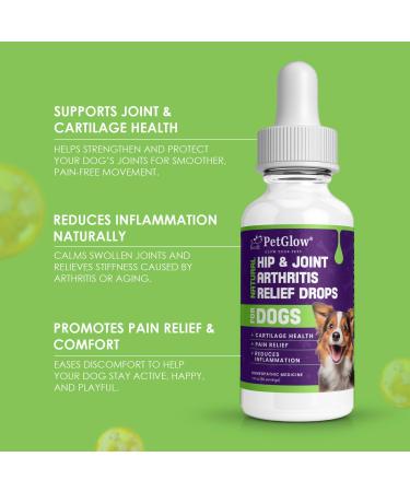 Petglow Natural Hip & Joint Arthritis Relief Drops with Curcumin & Boswellia Homeopathic Anti-Inflammatory Formula for Dogs Cats & Horses Supports Flexibility Comfort & Mobility Naturally - Buy Online on GoSupps.com