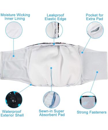 Cutebone Male Washable Dog Diapers - 3 Pack Reusable Belly Bands for High-Suction Protection | Flexible Velcro | Size L (43-53.5cm) - Buy Online on GoSupps.com