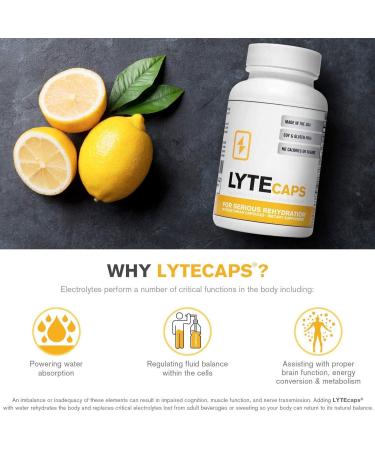 LyteCaps Electrolyte Tablets - 60 Vegetarian Capsules for Rehydration & Cramps - Magnesium, Potassium, Sodium, Zinc - Gluten, Dairy, Nut-Free - 60 Count - Buy Online on GoSupps.com