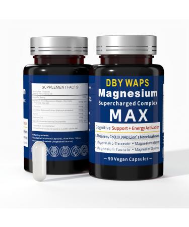 Magnesium & Energy Complex 4 Types of High Absorption Magnesium with Lion s Mane Mushroom L-Theanine CoQ10 Taurine Focus Relaxation Muscle & Energy Support Vegan Non-GMO 90 Capsules