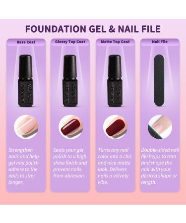 Lavender Violets 13 Pcs Gel Nail Polishes Set 9+3 Nude pink purple Nail Art Design UV LED Soak Off With Base Coat Matte n No Wipe Top Coat Nail File Starter Kit F687 D142 - Buy Online on GoSupps.com